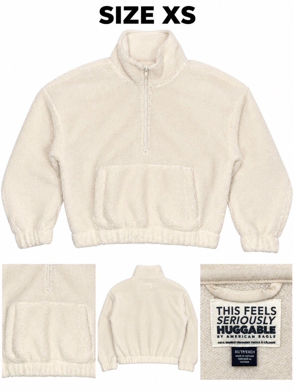 American Eagle Outfitters Kids Cream Sherpa Half-Zip Pullover